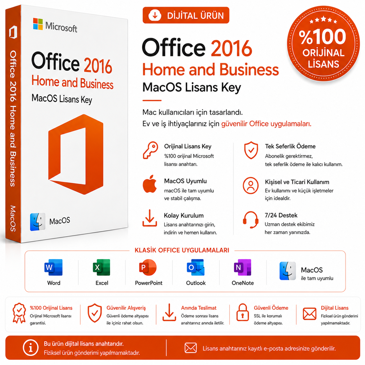 Office 2016 Home and Business MacOS Lisans (Maile Kayıt)