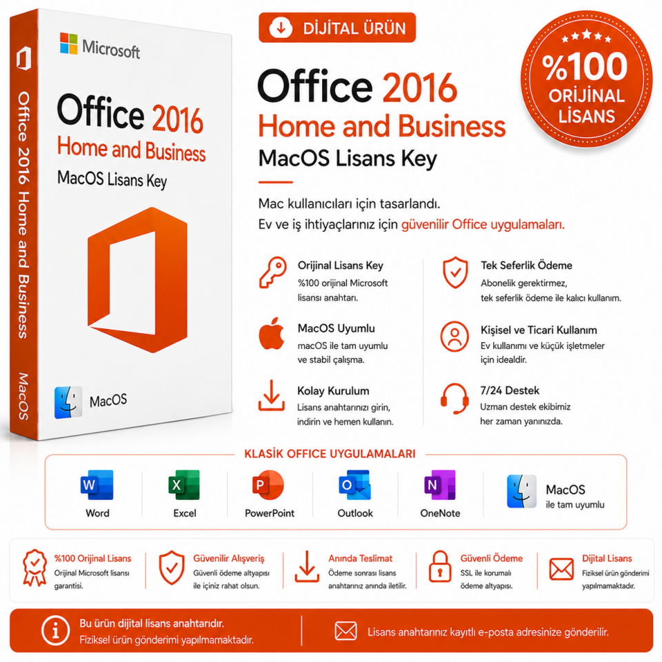 Office 2016 Home and Business MacOS Lisans (Maile Kayıt)
