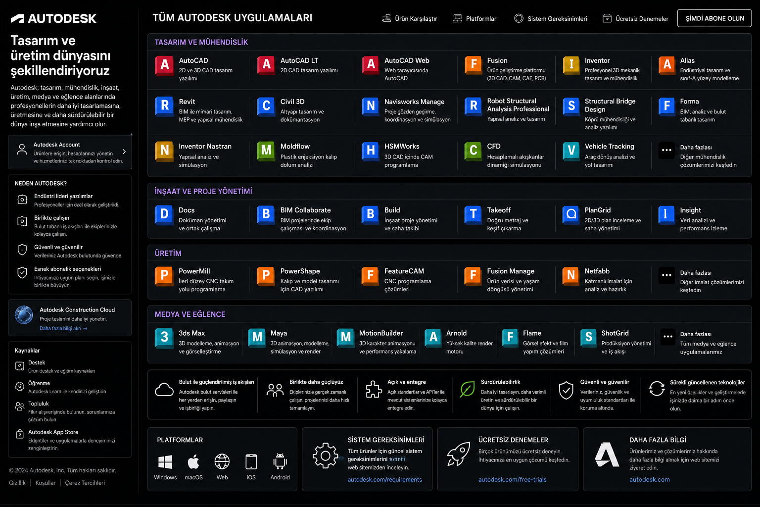 Autodesk Tüm Uygulamalar